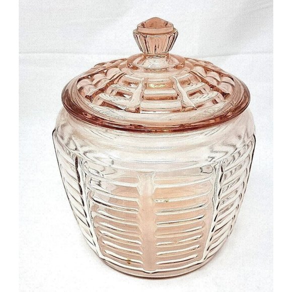 Anchor Hocking Kitchen Vintage Pink Depression Glass Cookie Jar